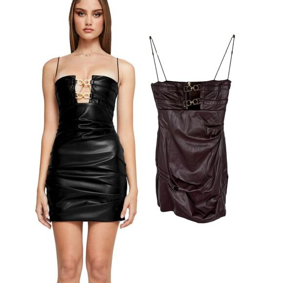 hot leather dress Marella Halterneck Faux Leather Maxi Dress Wine